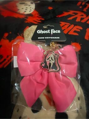 Ghost Face Pink Bow Keychain